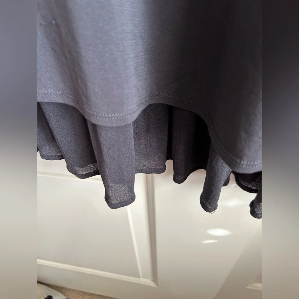 EILEEN FISHER Scoop-neck Stretch Silk Jersey Dark Gray Ruffled Dress Sz XL - Picture 7 of 9